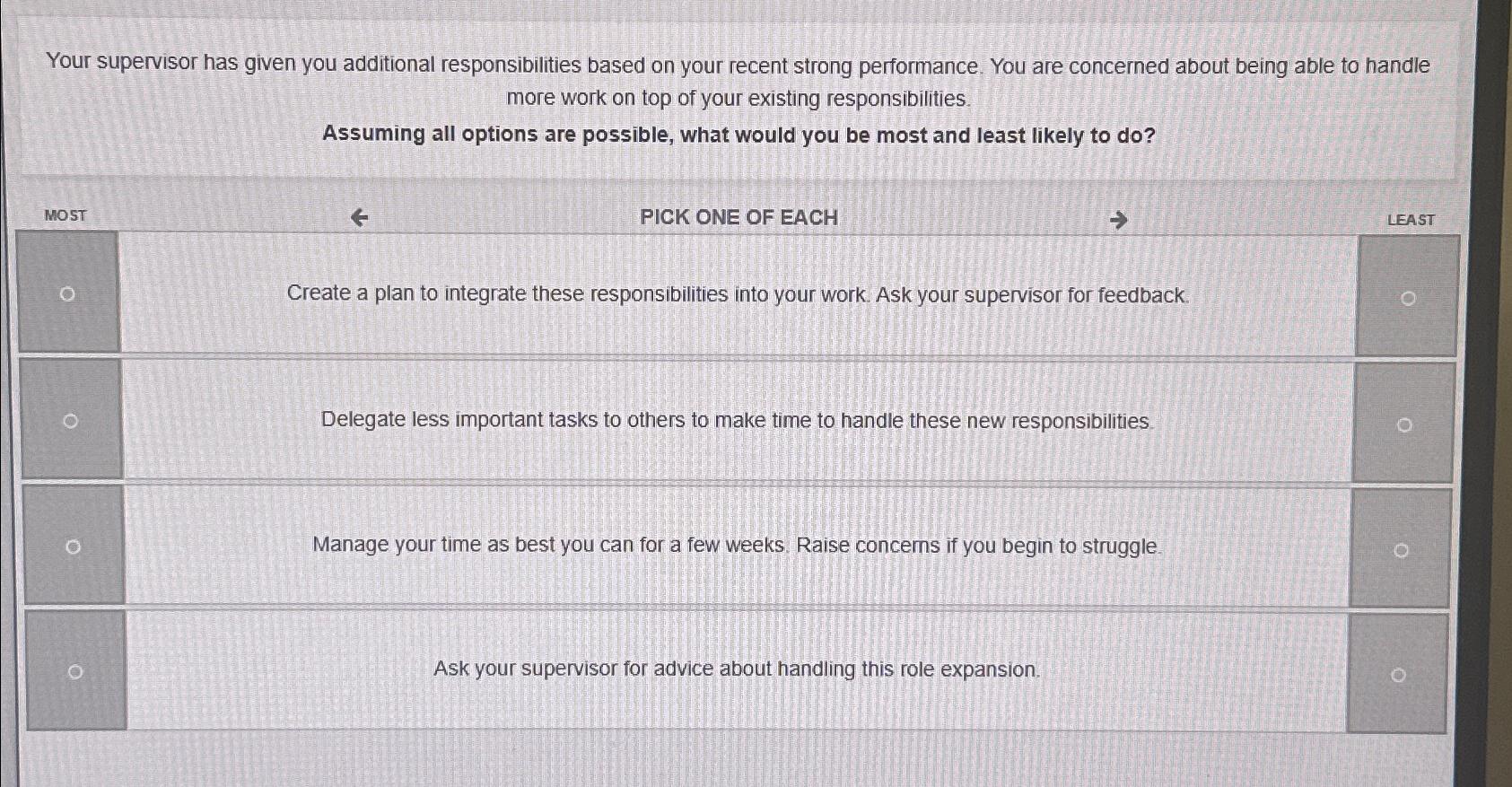  Your supervisor has given you additional responsibilities based on your recent