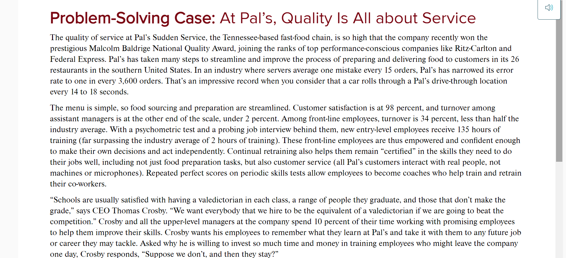 Problem-Solving Case: At Pal's, Quality Is All about Service The quality