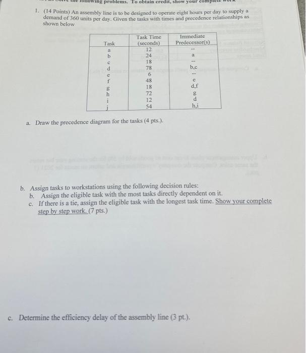  1. (14 Points) An assembly line is to be designed to