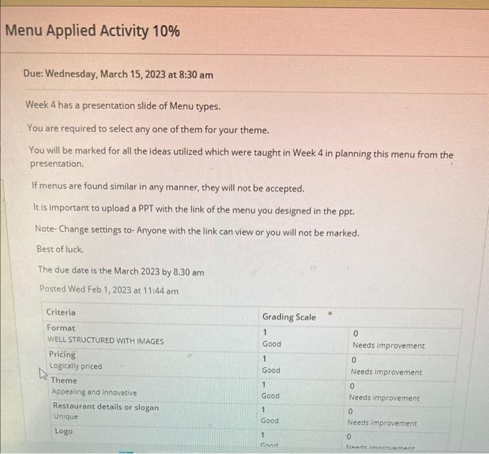 1. a la carte menu2.table d' hote menu 3.du jour menu 4.static