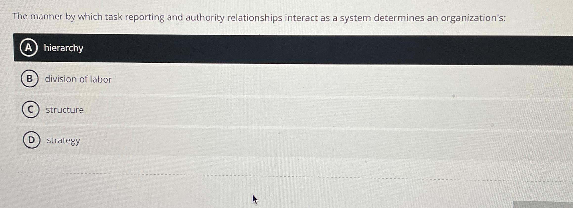  The manner by which task reporting and authority relationships interact as