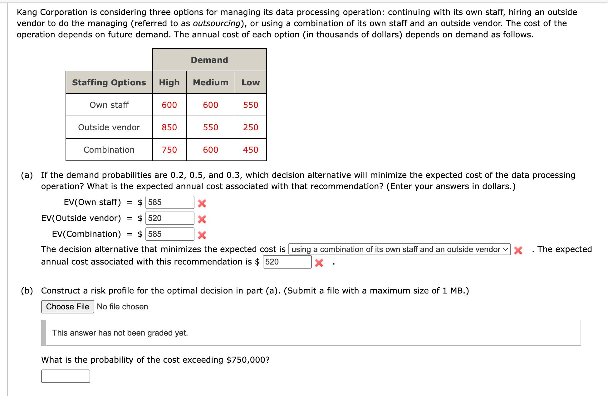  Kang Corporation is considering three options for managing its data processing
