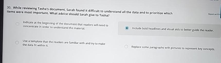  While reviewing Tasha's document, Sarah found it difficult to understand all