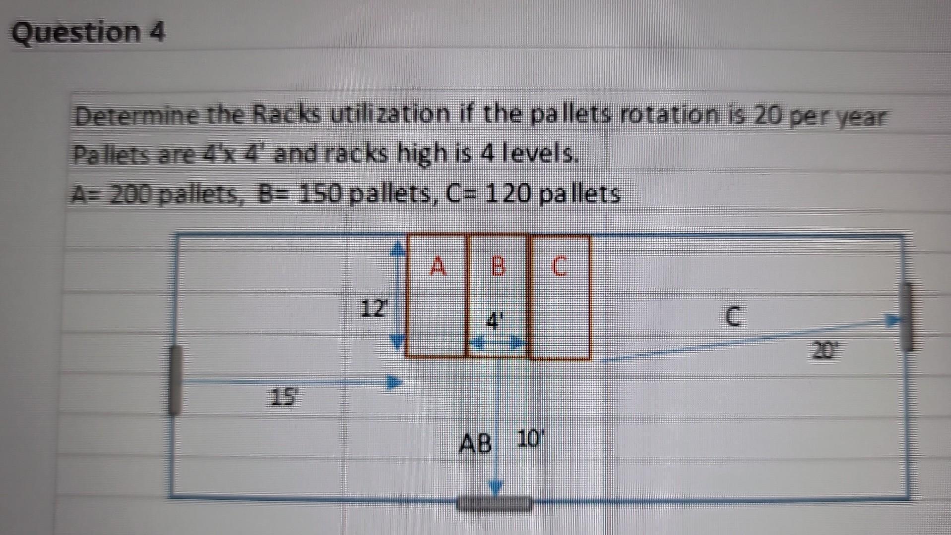  Determine the Racks utilization if the pallets rotation is 20 per
