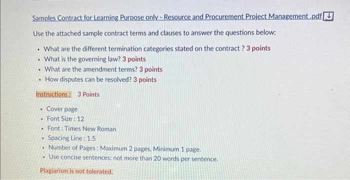 pdf screenshot also attached Samples Contract for Learning Purpose only-Resource and Procurement