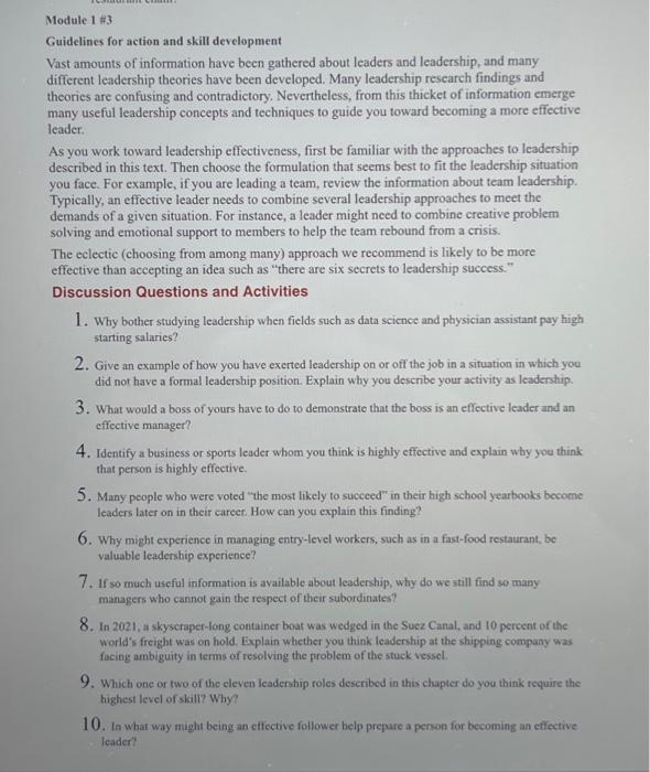 please help! Module 1 \#3 Guidelines for action and skill development Vast