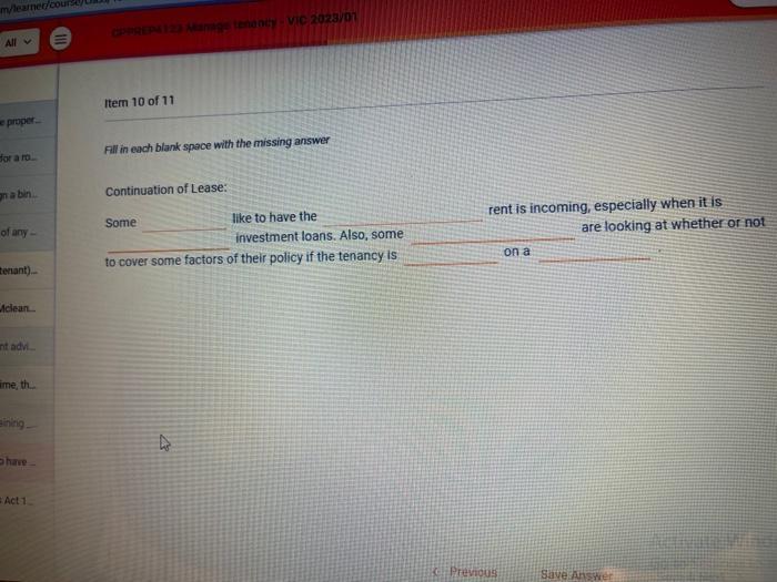  Fll in each blank space with the missing answer Continuation of