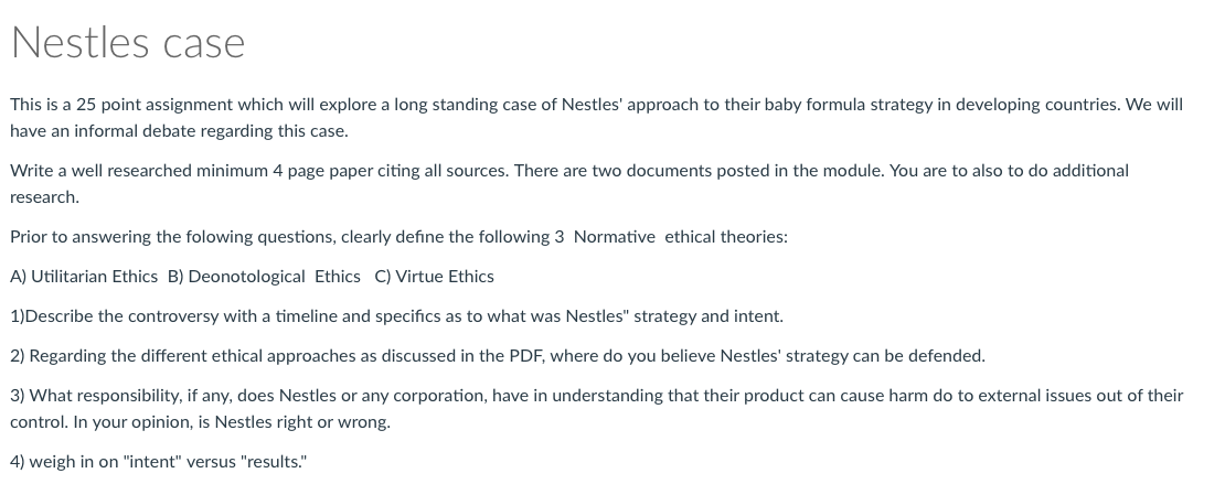 This is a 25 point assignment which will explore a long