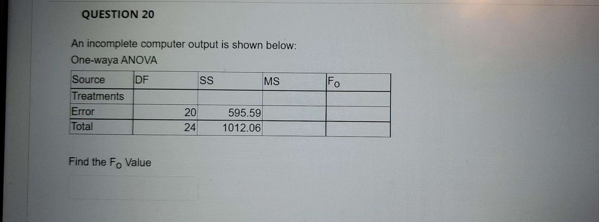  can you answer ASAP PLEASE An incomplete computer output is shown