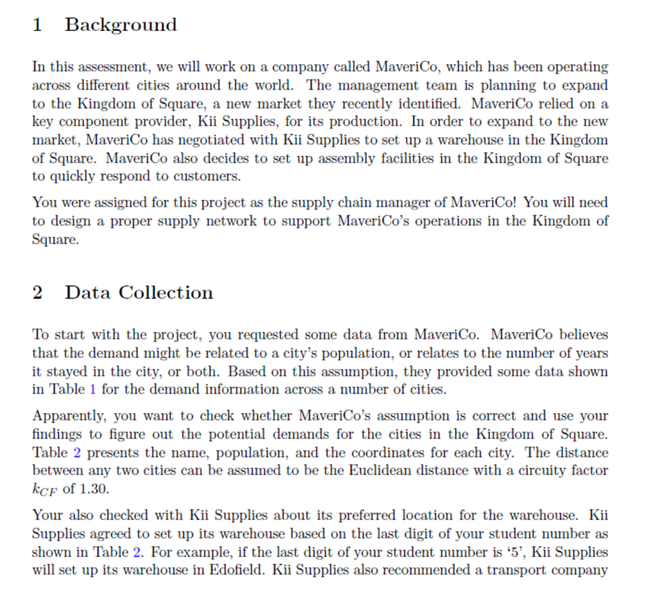 1 Background In this assessment, we will work on a company