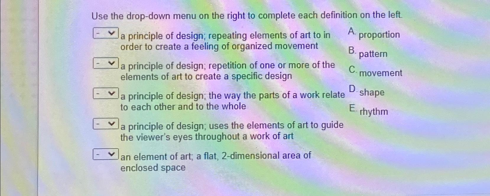  Use the drop-down menu on the right to complete each definition