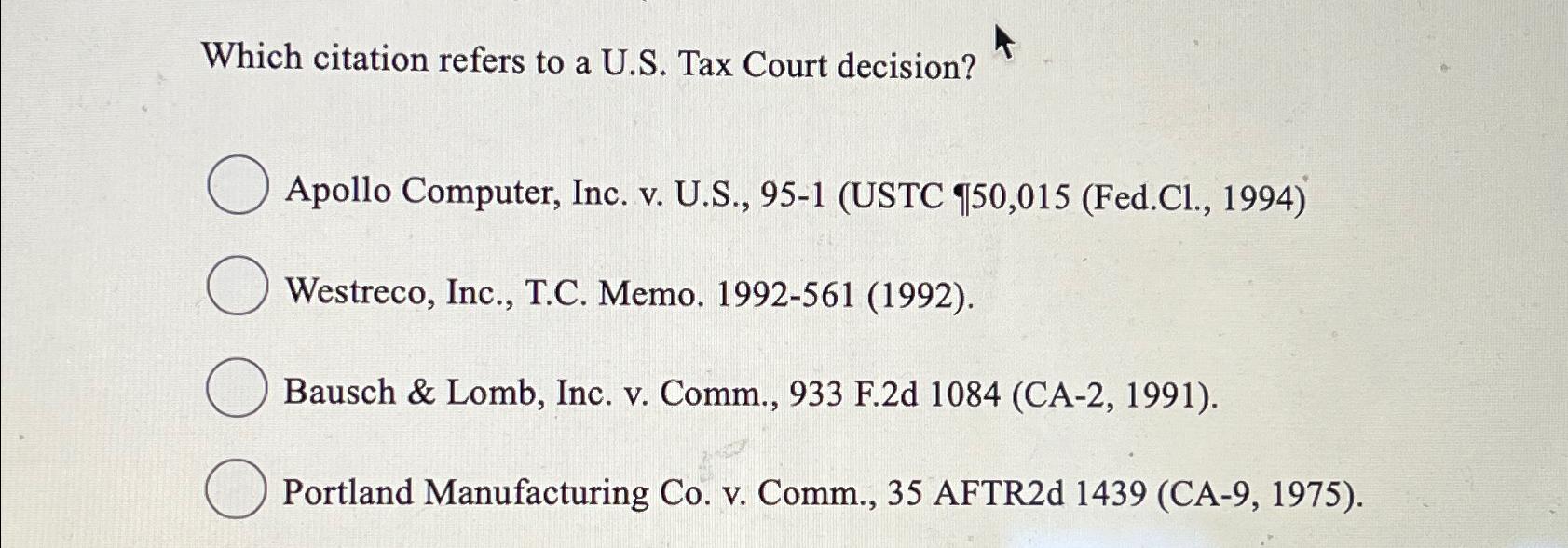  Which citation refers to a U.S. Tax Court decision? Apollo Computer,