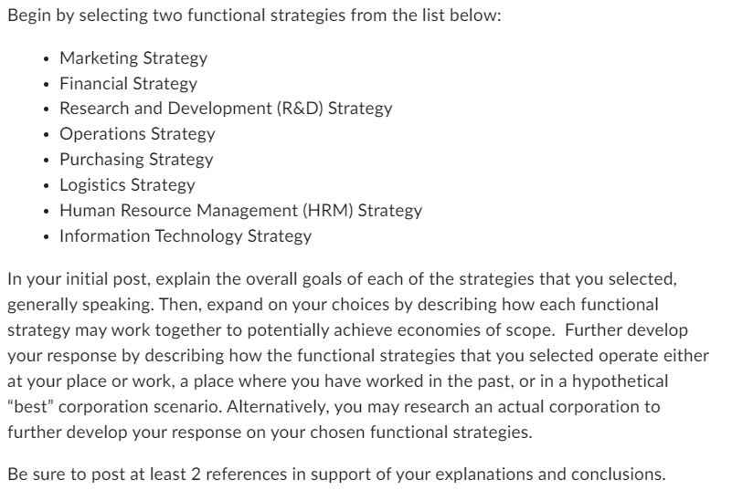  Begin by selecting two functional strategies from the list below: -
