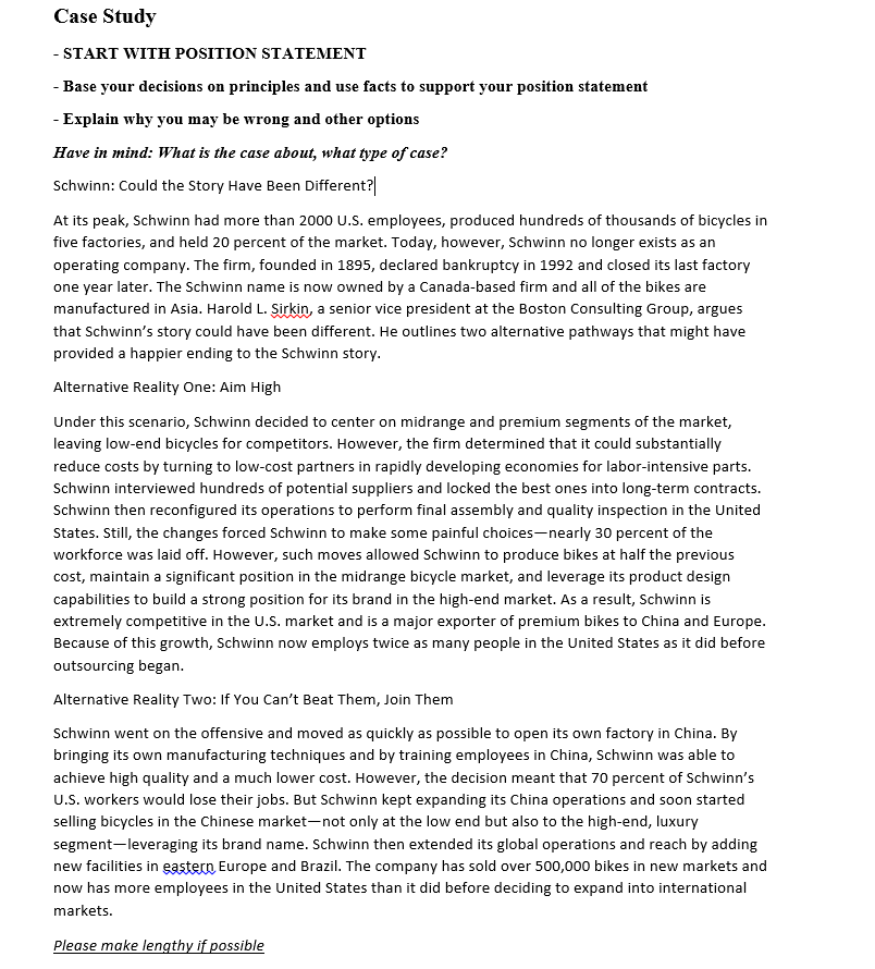 Case Study - START WITH POSITION STATEMENT - Base your decisions