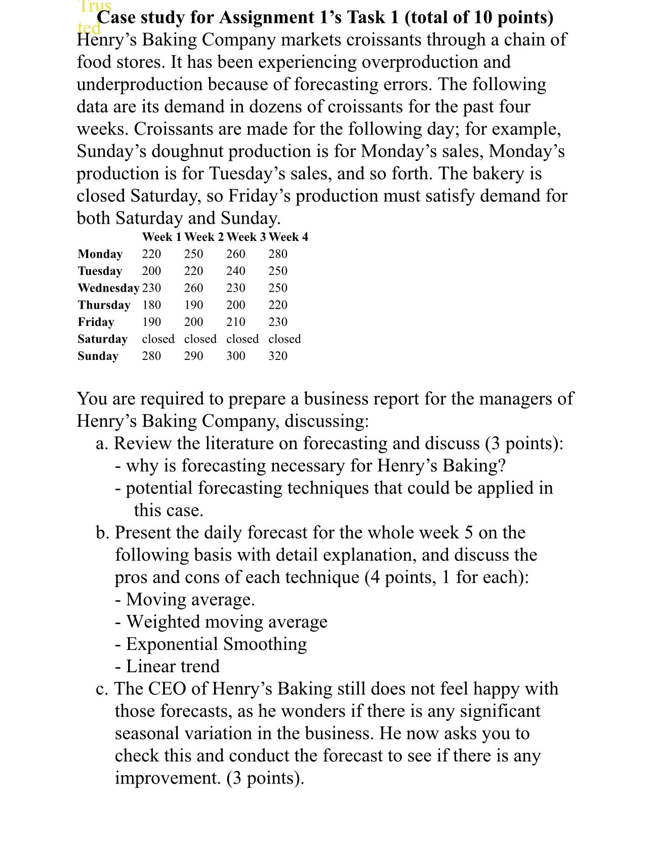  Case study for Assignment 1's Task 1 (total of 10 points)