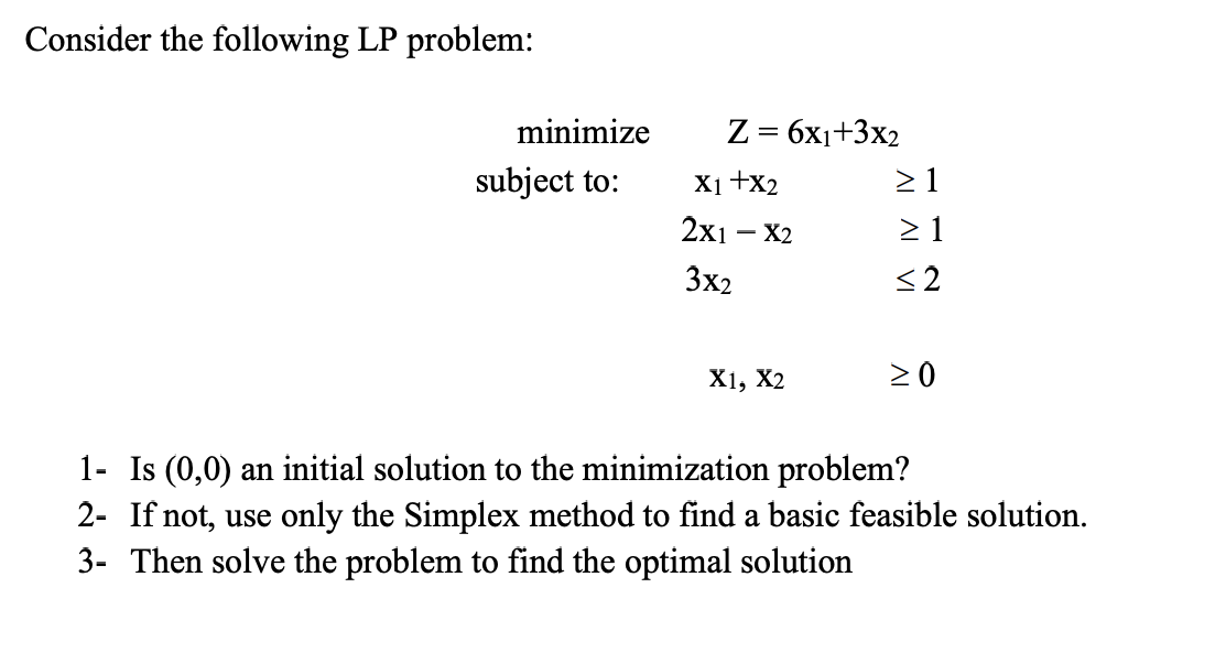 Consider the following LP problem: 1- Is (0,0) an initial solution