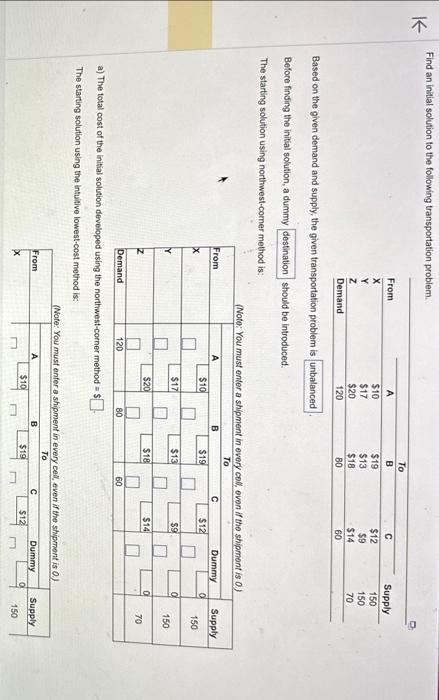  please help & answer all questions! Find an initial solution to