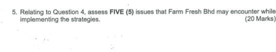  5. Relating to Question 4, assess FIVE (5) issues that Farm