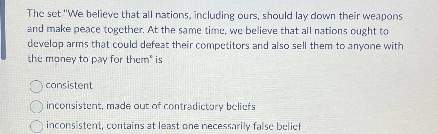  The set "We believe that all nations, including ours, should lay