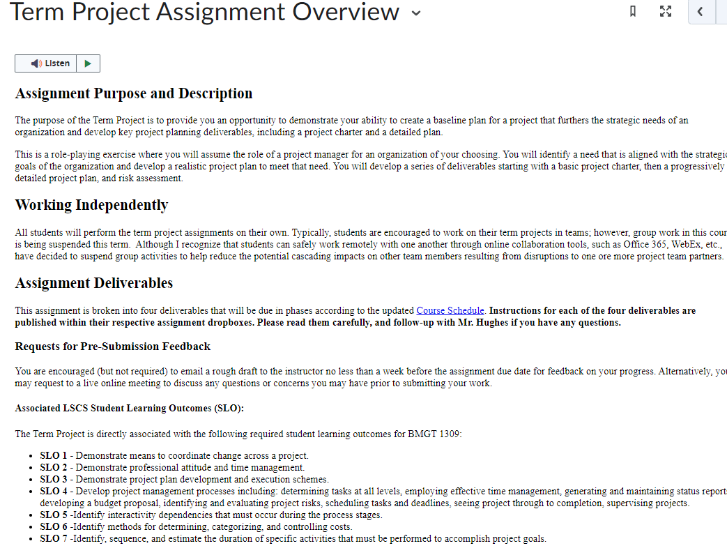 Project Topic Selection This assignment is intended to permit each student to