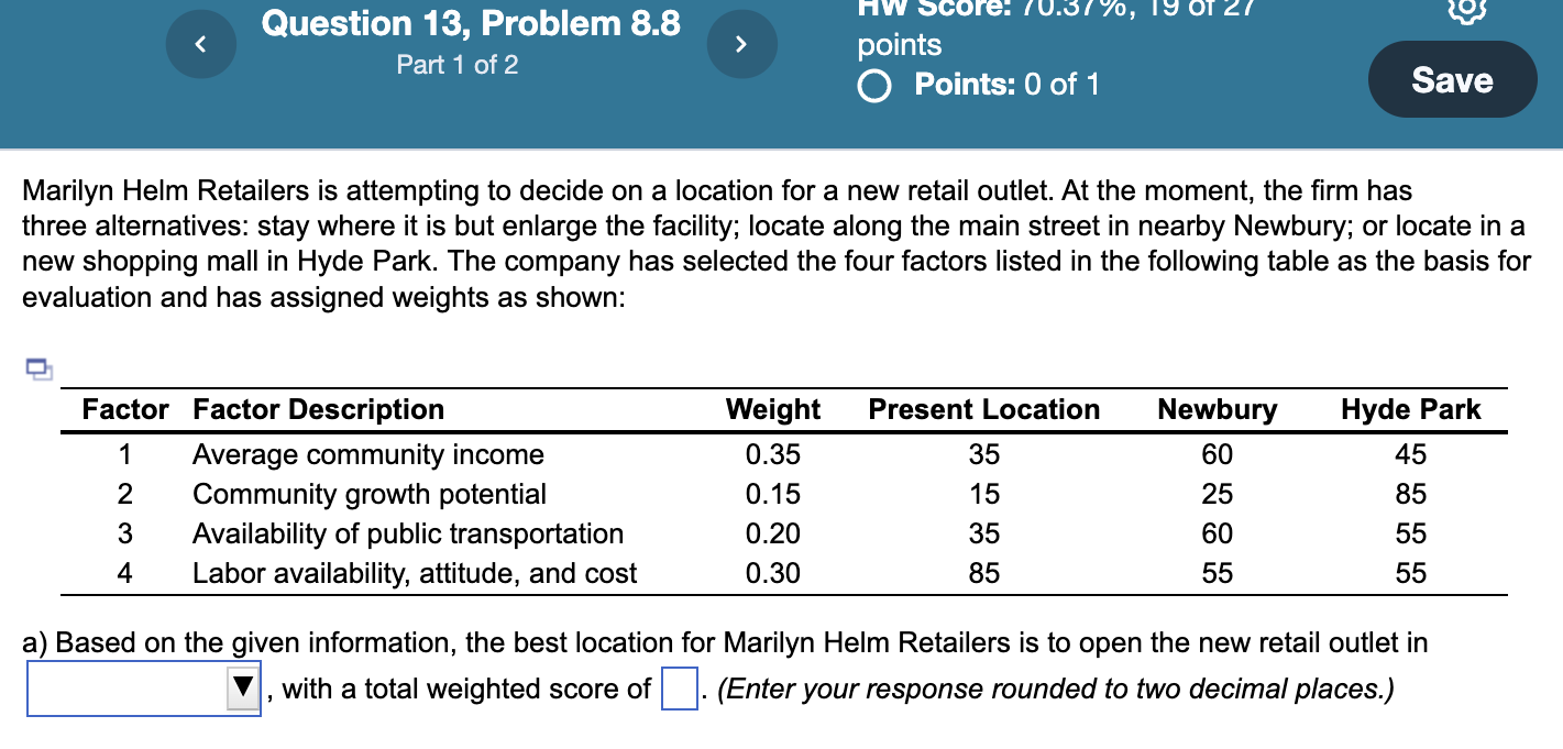Question 13, Problem 8.8 Part 1 of 2 points Points: 0