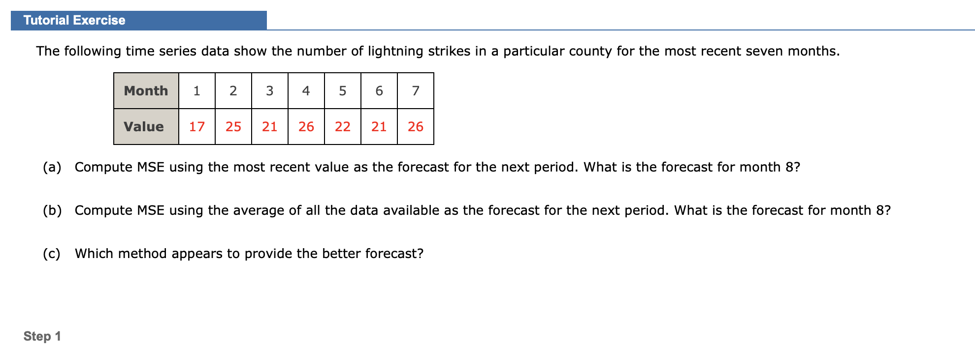  (a) Compute MSE using the most recent value as the forecast