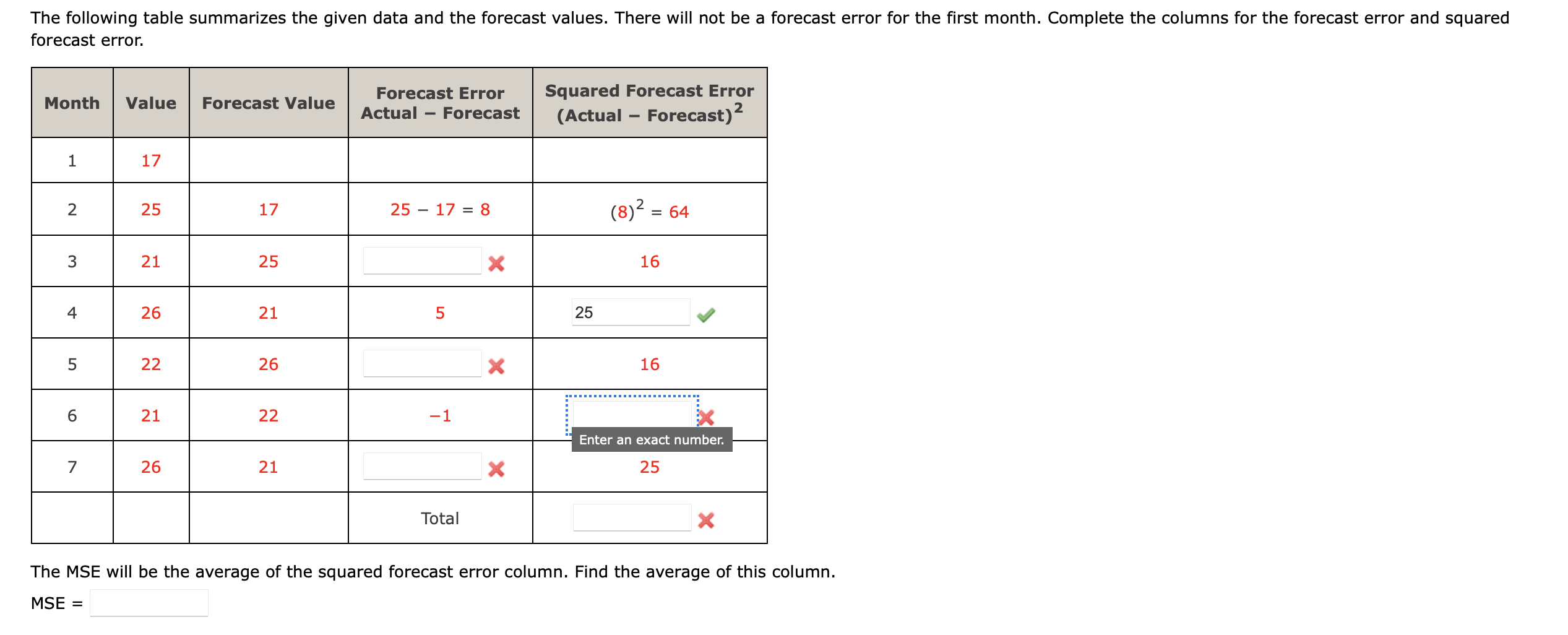 for the next period. What is the forecast for month 8 ?