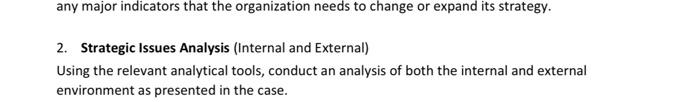 Make a SWOT analysis 2. Strategic Issues Analysis (Internal and External) Using