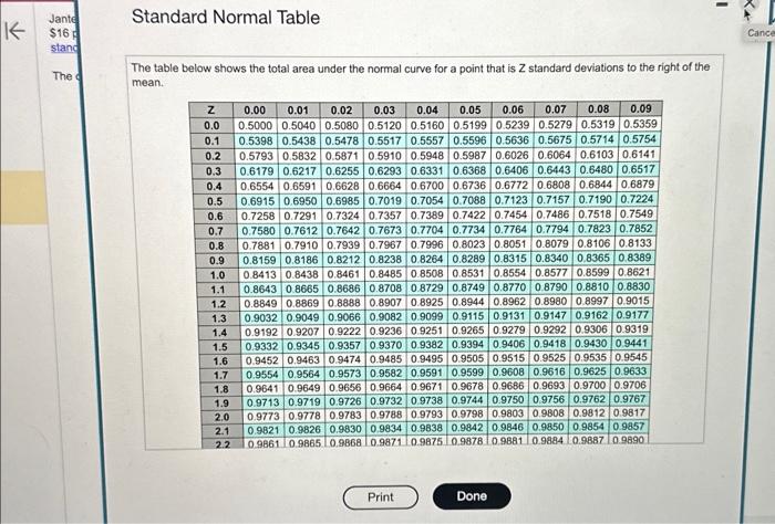  Standard Normal Table The table below shows the total area under