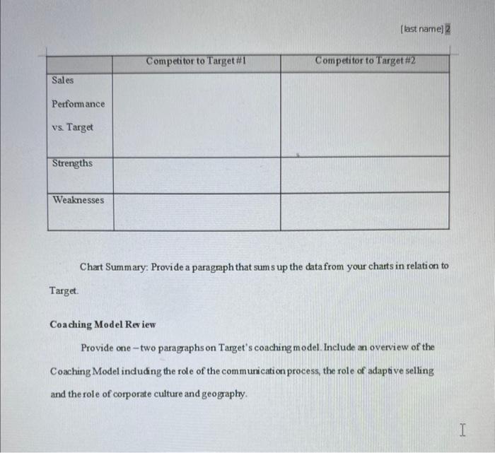 Your paper should include the following sections: 1. Background on Target as