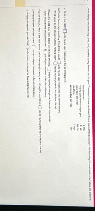  a) What is the EOQ? unts (round your response to two