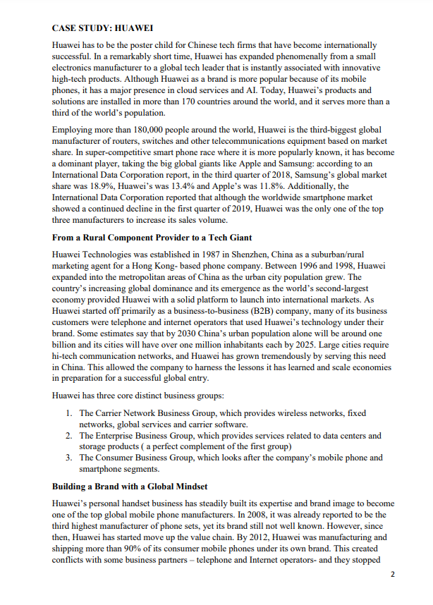 Q1. Discuss the key performance indicators for Huaweis transformation into a global