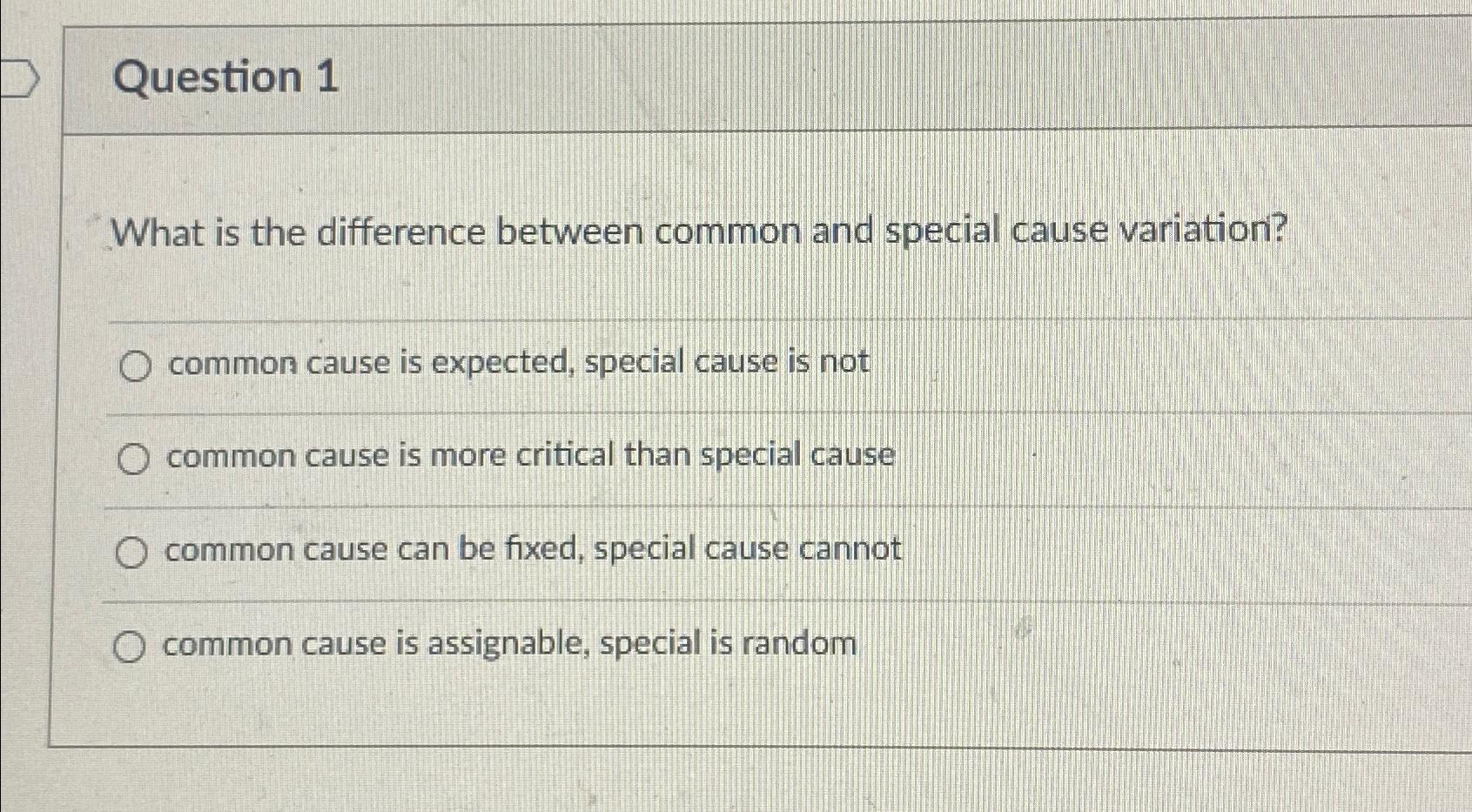  Question 1 What is the difference between common and special cause