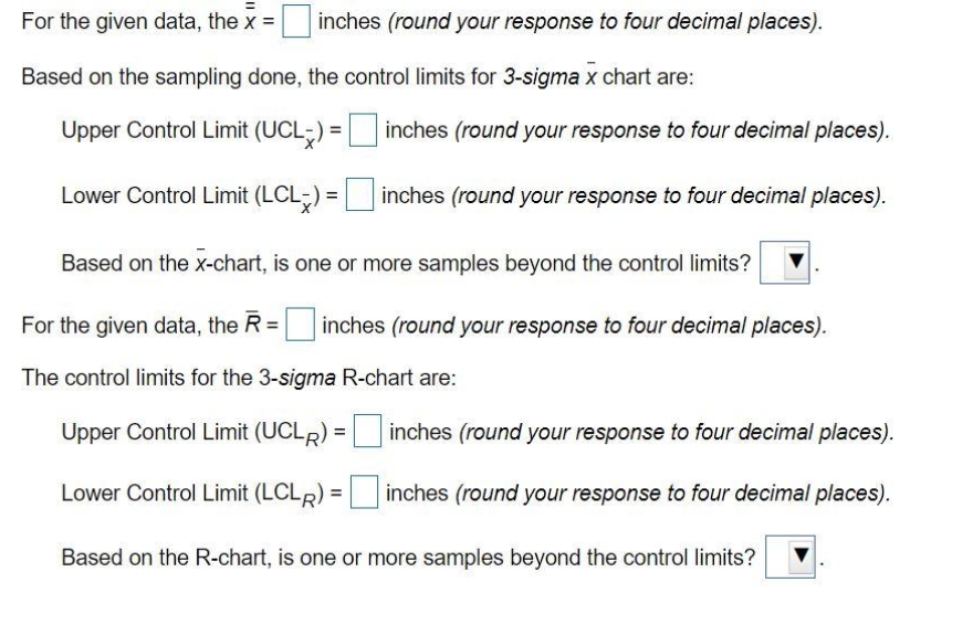 For the given data, the x= inches (round your response to