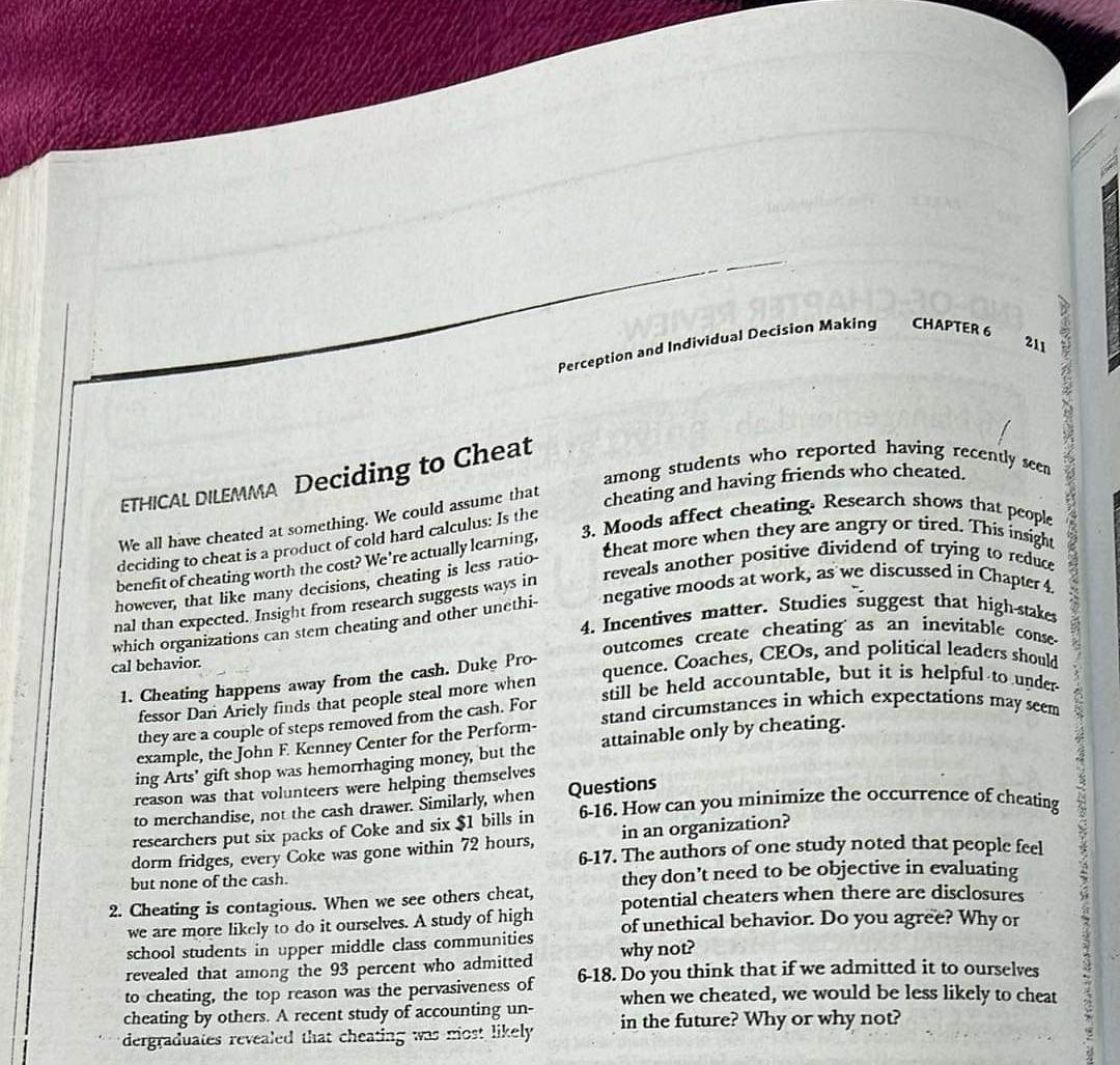  perception and Individual Decision Making CHAPTER 6 ETHICAL DILEMMA Deciding to
