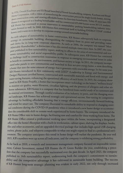  Case 5.2 KB Homes - discussion question 2 Case 5.2kB Homes