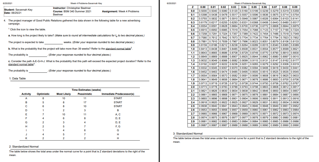  6/25/2021 Week 4 Problems-Savannah Key 6/25/2021 Week 4 Problems-Savannah Key Instructor: