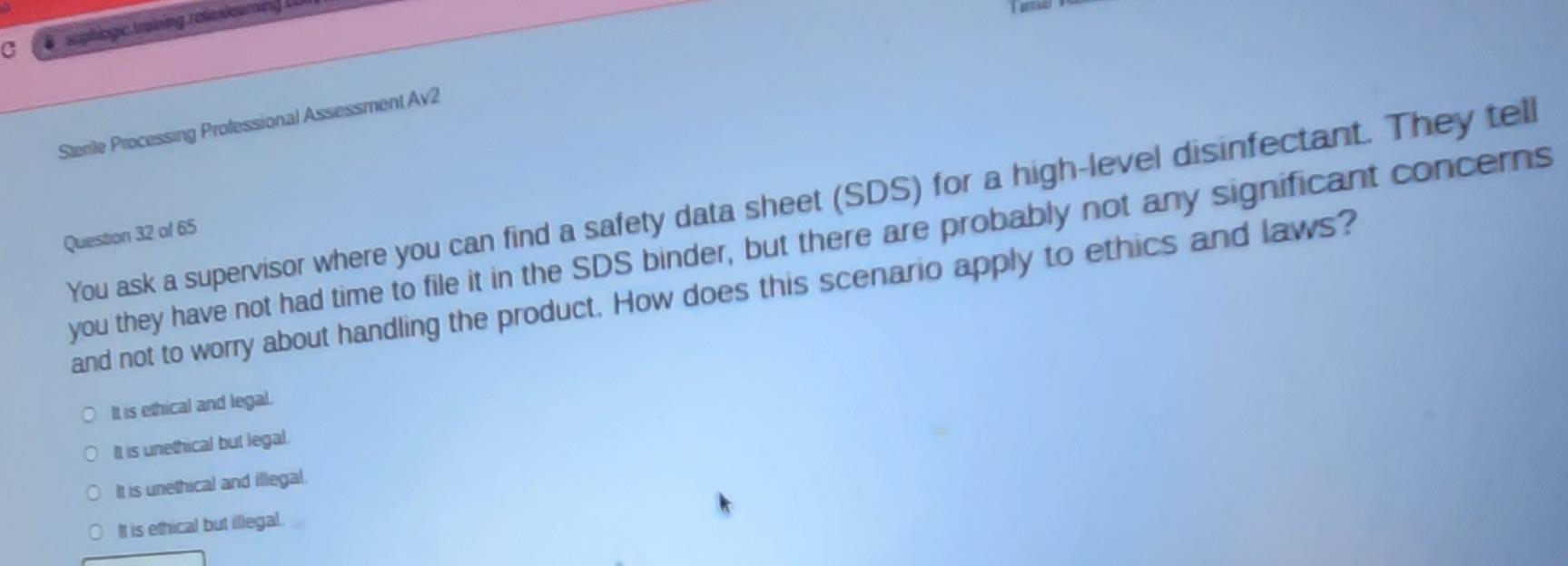  Sentle Processing Protessional Assessment AV2 Queston 32 al 65 You ask