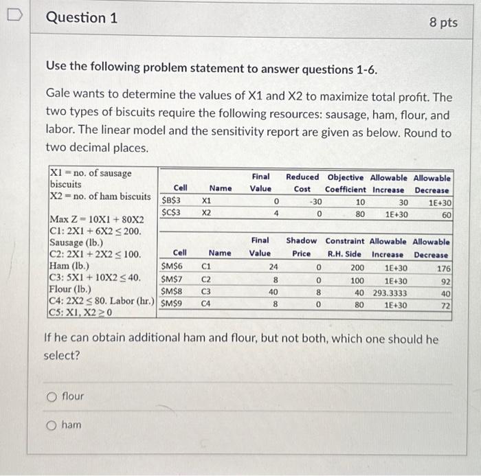 (management science) Use the following problem statement to answer questions 1-6. Gale