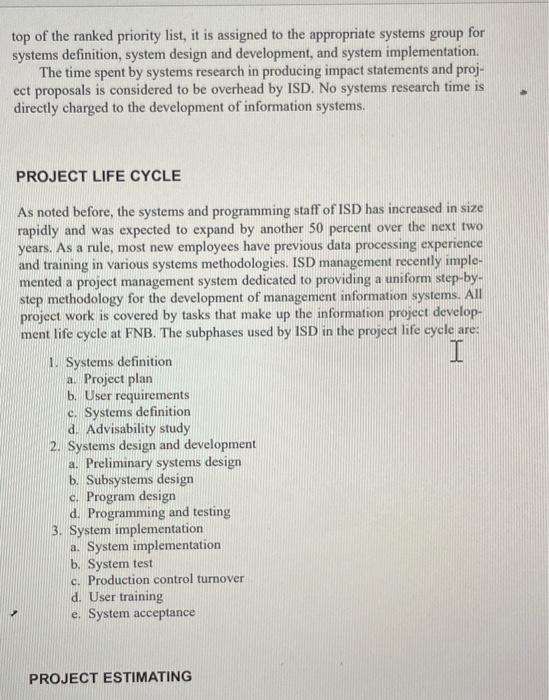 MIS Project Management at First National Bank During the last five years,