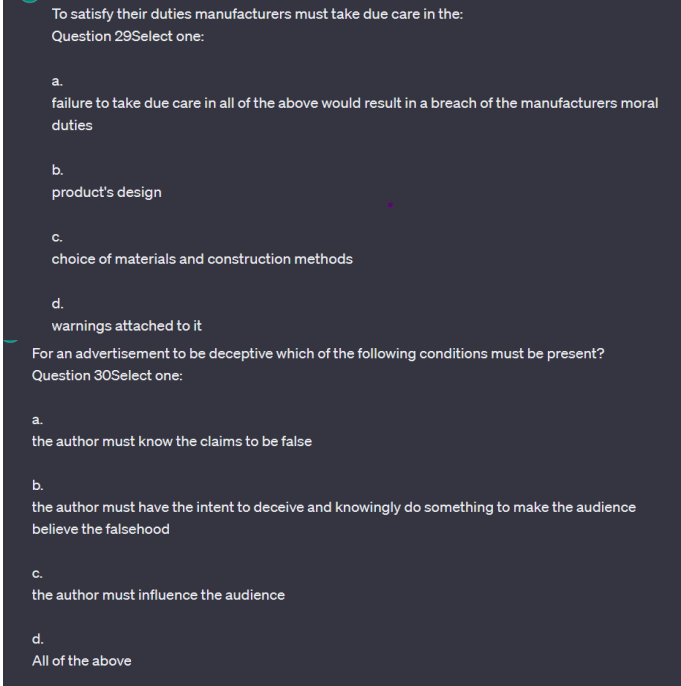 considered a conflict of interest? Question 24Select one: a. a \& b