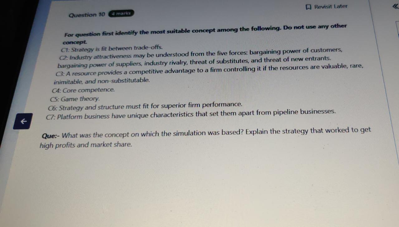  For question first identify the most suitable concept among the following.