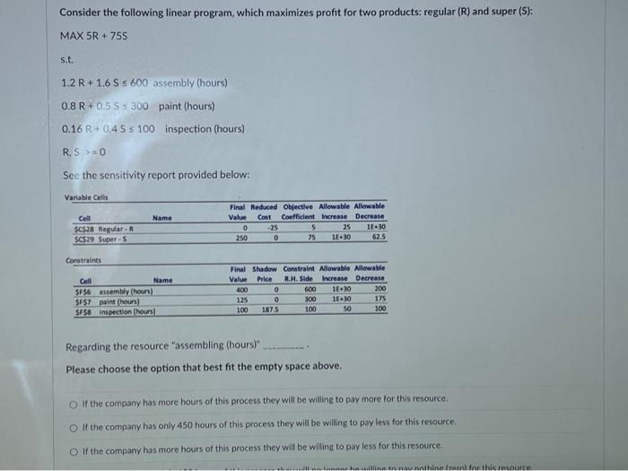  Consider the following linear program, which maximizes profit for two products: