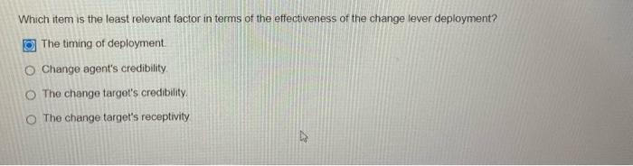 can you answer please? Which item is the least relevant factor in