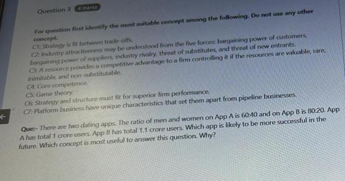  Question 3 armatk For question first identify the most suitable concept