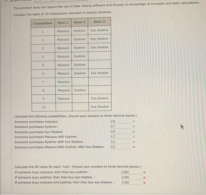 17. This problem does not require the use of data mining software