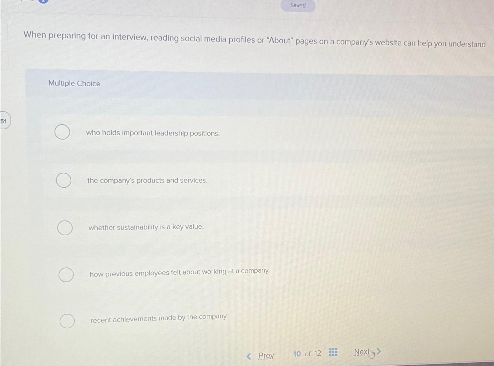  When preparing for an interview, reading social media profiles or "About"