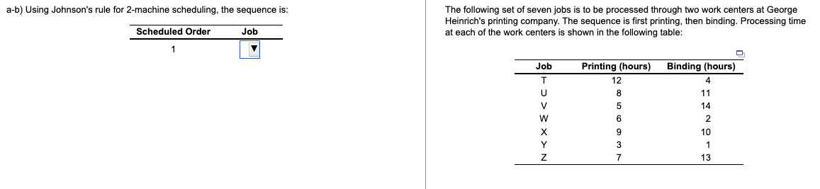 a-b) Using Johnson's rule for 2-machine scheduling, the sequence is: Solve for