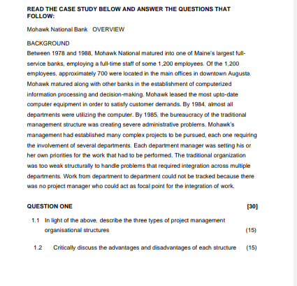 Project Management 2 READ THE CASE STUDY BELOW AND ANSWER THE