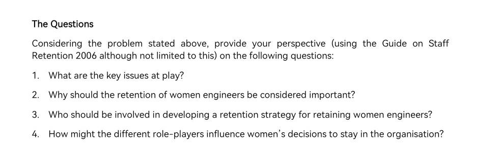 Human resources management The Questions Considering the problem stated above, provide